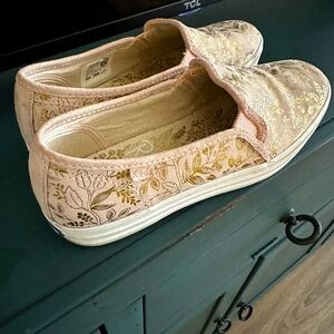 Pale pink and gold platform keds with liberty fabric brocade. Worn once. Size 9